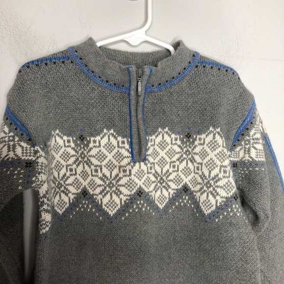 Hanna Andersson Fair Isle 1/4 Zip Sweater Boys Size 110 Gray Blue - Picture 4 of 6